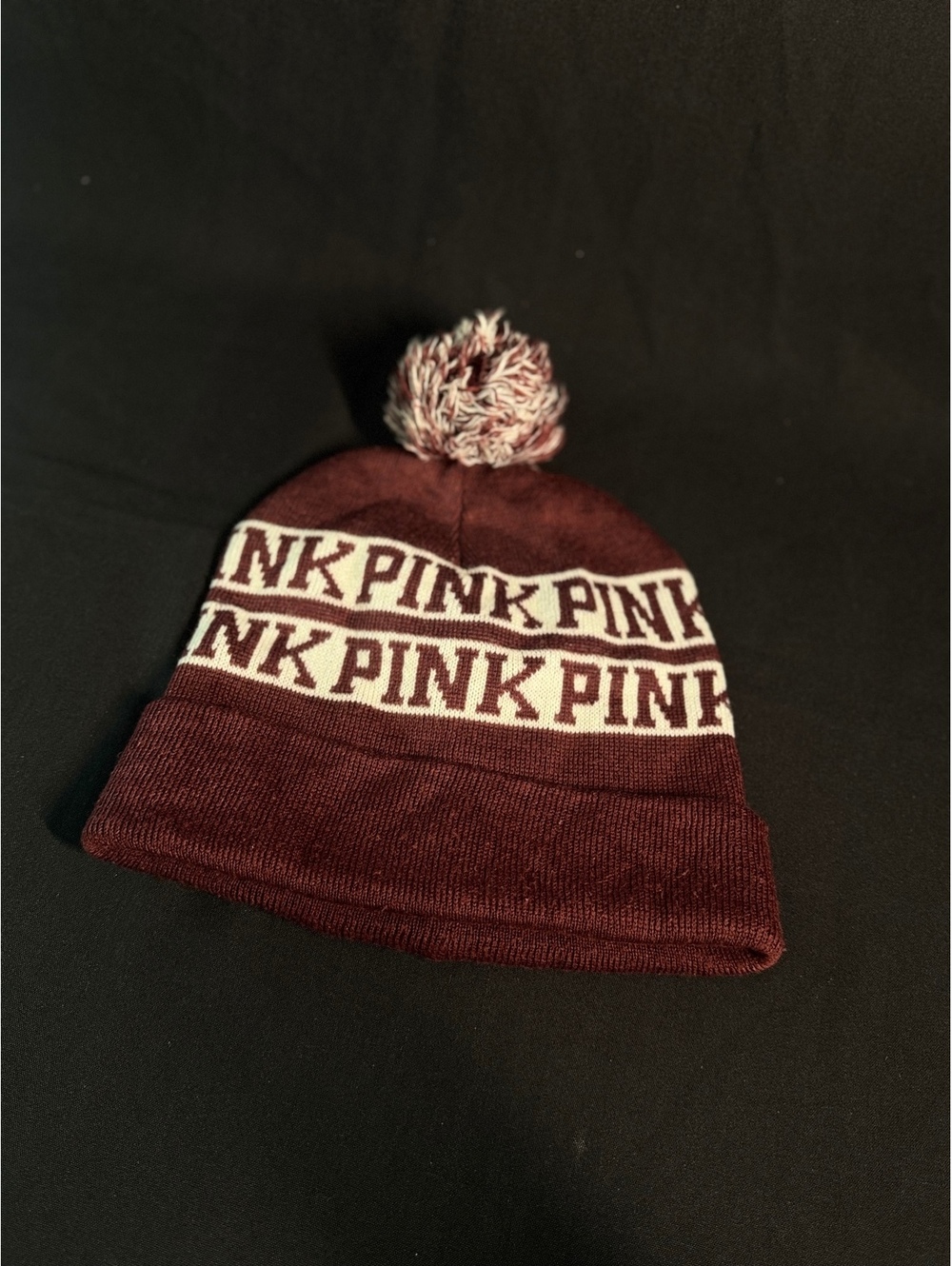 Victoria's Secret PINK Maroon Pom Pom Beanie Hat